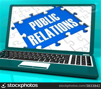 . Public Relations On Laptop Shows Online Press And Publicity
