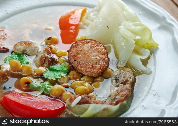 Puchero - stew originally from Spain, prepared inMexico, Argentina, Colombia, Paraguay, Uruguay. basic ingredients of the broth are meat ,chickpeas, cabbage