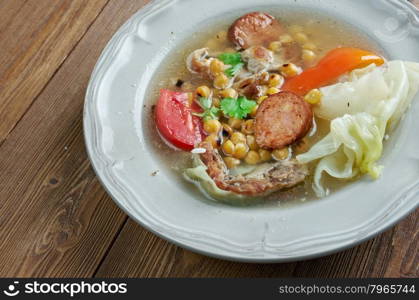 Puchero - stew originally from Spain, prepared inMexico, Argentina, Colombia, Paraguay, Uruguay. basic ingredients of the broth are meat ,chickpeas, cabbage