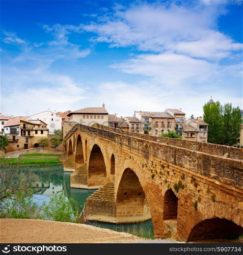 Puente de la Reina in Saint James Way bridge over Arga River in Pamplona