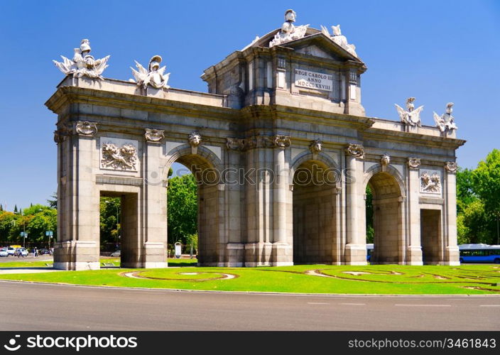 Puerta de Alcal view at sunny day at Plaza de la Independencia, Madrid, Spain