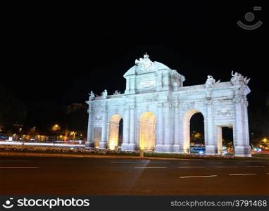 Puerta de Alcala of night in Madrid, Spain.