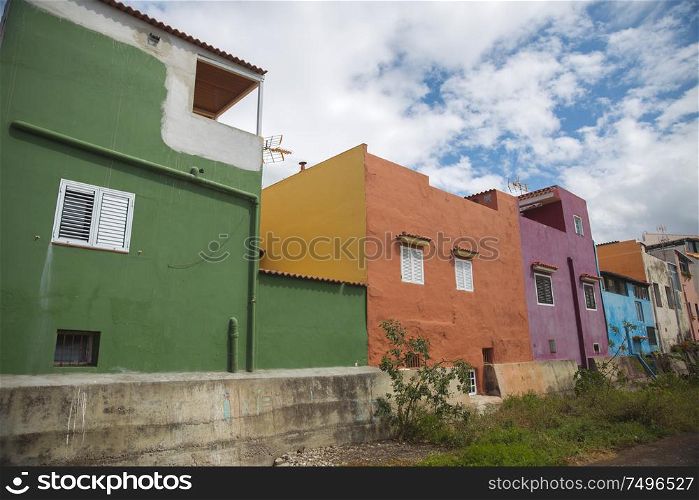 Puerto de la Cruz. colorful houses on the island.