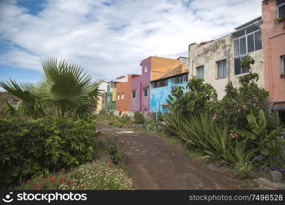 Puerto de la Cruz. colorful houses on the island.