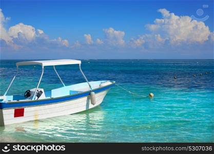 Puerto Morelos beach boat in Mayan Riviera Maya of Mexico