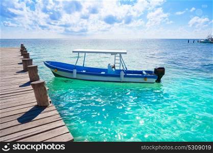Puerto Morelos beach boats in Mayan Riviera Maya of Mexico