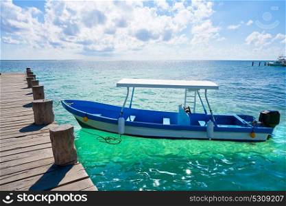 Puerto Morelos beach boats in Mayan Riviera Maya of Mexico