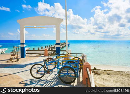 Puerto Morelos beach pier in Mayan Riviera Maya of Mexico