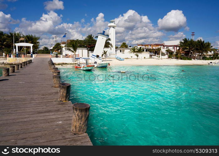 Puerto Morelos beach pier in Mayan Riviera Maya of Mexico