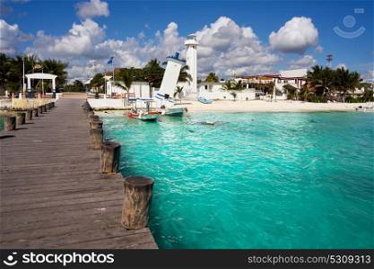 Puerto Morelos beach pier in Mayan Riviera Maya of Mexico