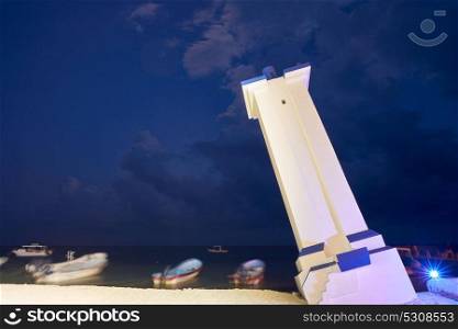 Puerto Morelos old bent lighthouse in Mayan Riviera Maya of Mexico
