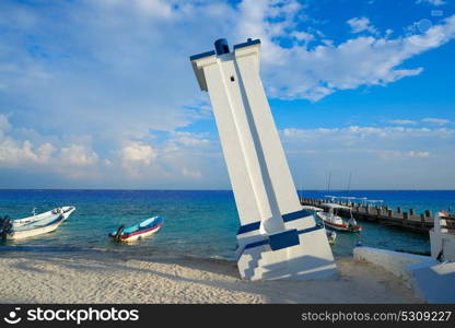 Puerto Morelos old bent lighthouse in Mayan Riviera Maya of Mexico