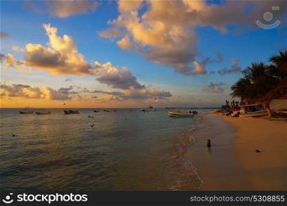 Puerto Morelos sunset beach in Riviera Maya of Mayan Mexico