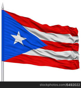 Puerto Rico Flag on Flagpole , Flying in the Wind, Isolated on White Background