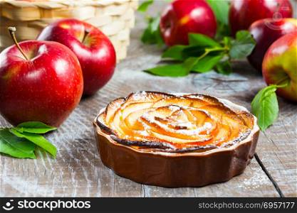 Puff apple shaped roses pie. Puff apple shaped roses pie. Homemade sweet apple dessert pie. Homemade apple rose pastry.