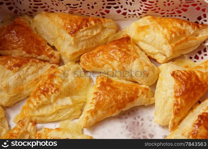 Puff cookies pastry apple turnovers food background