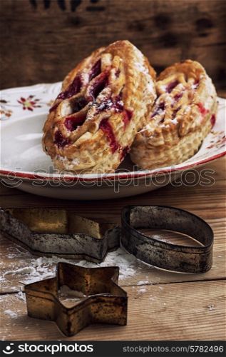 puff pastry with cranberry jam and old-fashioned bakeware
