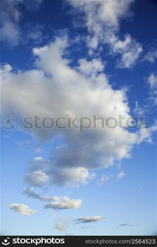 Puffy white clouds in blue sky.