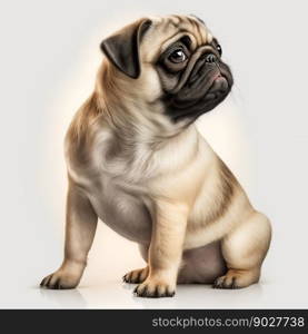 Pug dog on white background. Generative AI. High quality illustration. Pug dog on white background. Generative AI