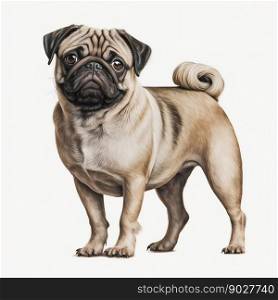 Pug dog on white background. Generative AI. High quality illustration. Pug dog on white background. Generative AI