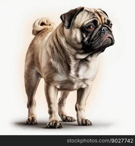 Pug dog on white background. Generative AI. High quality illustration. Pug dog on white background. Generative AI