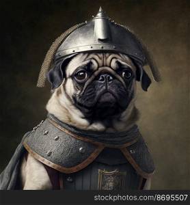 pug dressed in medieval clothing illustration