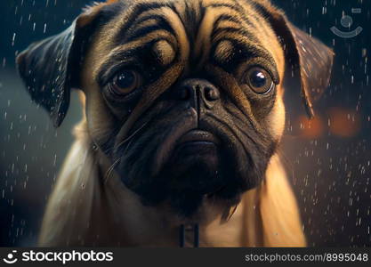  Pug in the Rain.  Generative AI
