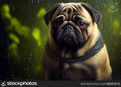  Pug in the Rain.  Generative AI
