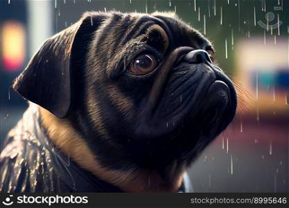  Pug in the Rain.  Generative AI
