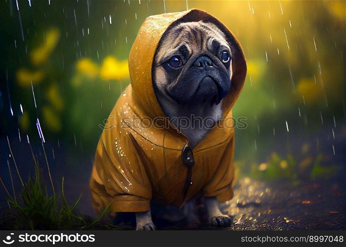  Pug in the Rain.  Generative AI 