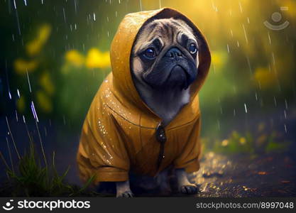  Pug in the Rain.  Generative AI 