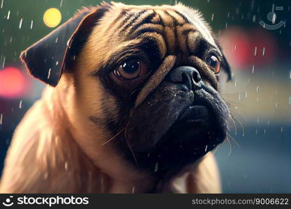  Pug in the Rain.  Generative AI
