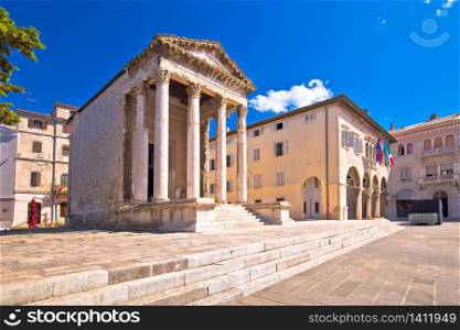 Pula. Forum square and roman Temple of Augustus view, Istria region of Croatia