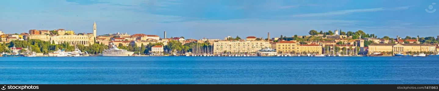 Pula. Panoramic view of town of Pula waterfront, Istria region of Croatia