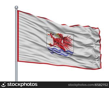 Pulawy City Flag On Flagpole, Country Poland, Isolated On White Background. Pulawy City Flag On Flagpole, Poland, Isolated On White Background