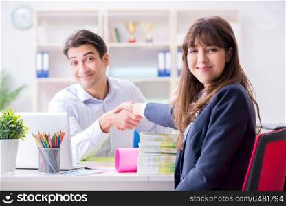 Pulisher discussing book order with customer. Publisher discussing book order with customer