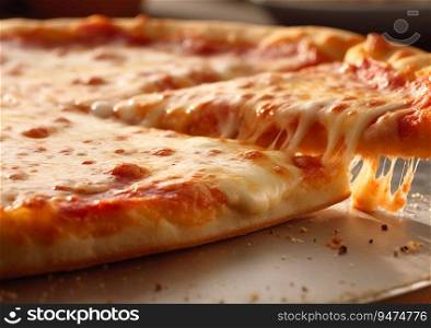 Pulling slice of margherita cheese pizza.AI Generative