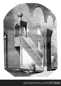 Pulpit preaching from the mosque Barkouk in Cairo, vintage engraved illustration. Magasin Pittoresque 1845.