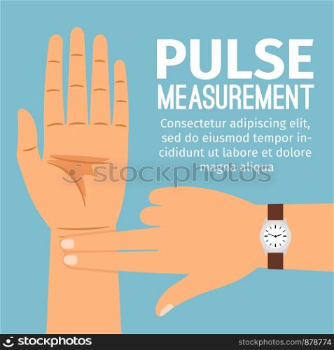 Pulse measurement vector illustration. One people hand touching another hand for pulse checking medical poster. Pulse measurement illustration for medical poster