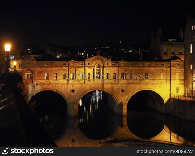 Pulteney Bridge in Bath. Pulteney Bridge over the River Avon at night in Bath, UK