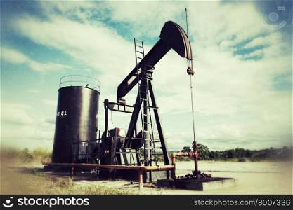 pumpjack pumping crude oil from oil well vintage style