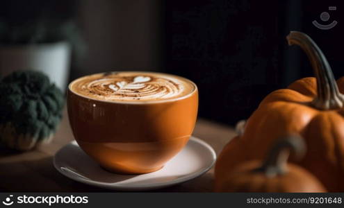 Pumpkin autumn latte. Illustration AI Generative
