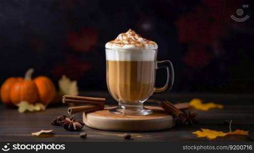 Pumpkin autumn latte. Illustration Generative AI
