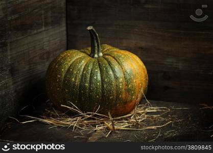 Pumpkin on old wooden table