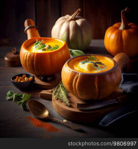 Pumpkin Orange Soup Puree Food Illustration AI Generative