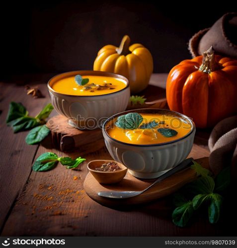 Pumpkin Orange Soup Puree Food Illustration AI Generative