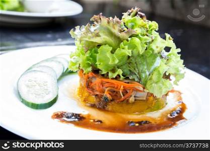 pumpkin salad steak with mushroom