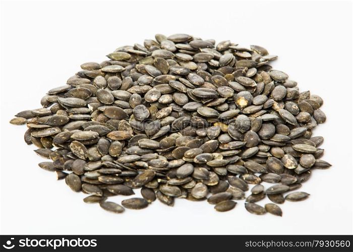 pumpkin seeds isolated on white background. Fresh roasted Pumpkin Seeds