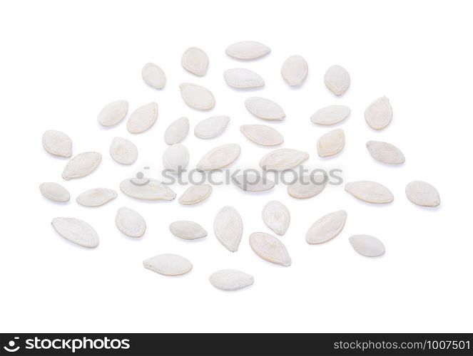 Pumpkin seeds on white background