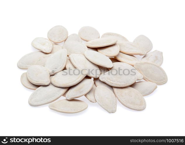 Pumpkin seeds on white background